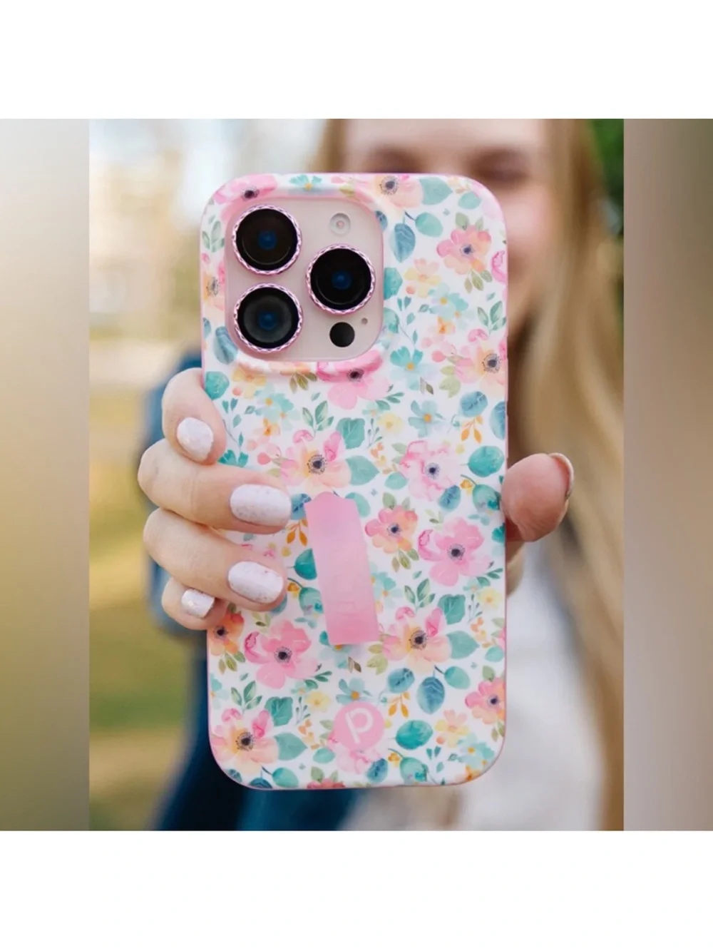 Floral Pink Protective Phone Case with Grip Stand
